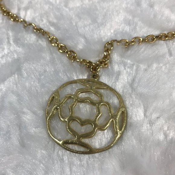 Gold Tone Circle Medallion cut out Long Necklace - Picture 7 of 7